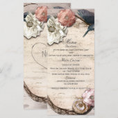 Rustieke Witte Berk Bloem- en Kolibrimenu Menu (Voorkant / Achterkant)