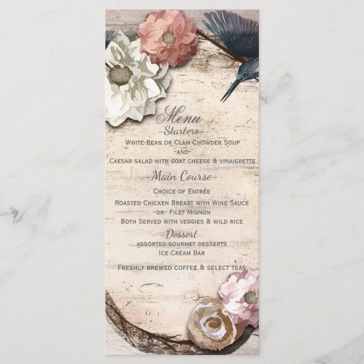 Rustieke Witte Berk Bloem- en Kolibrimenu Menu (Voorkant)