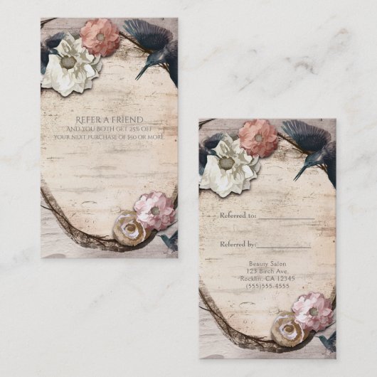 Rustieke witte berk kolibrie Verwijs een vriend Aanbevelingskaartje (Voorkant / Achterkant)