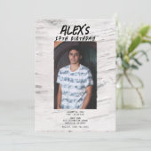 Rustieke witte berk trendy foto verjaardagsfeestje kaart (Staand voorkant)