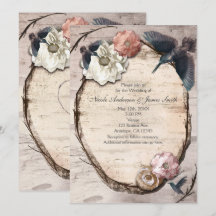 Rustieke witte berken bloem- en kolibrie-uitnodigi