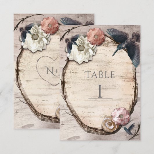 Rustieke witte berken- en kolibrtafel nummertkaart kaart (Voorkant / Achterkant)