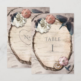 Rustieke witte berken & kolibrie tafel nummertje kaart