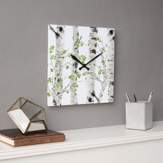 Rustieke witte berkenboom acryl wandklok (Kantoor)