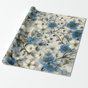 Rustieke witte blauwe botanische pastel vintage bl cadeaupapier