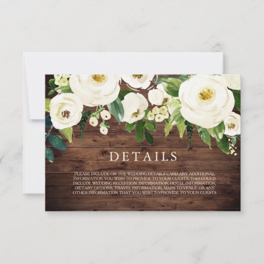 Rustieke witte bloeiende bloemen trouwdetails kaar kaart (Voorkant)