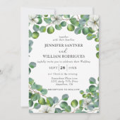 Rustieke witte bloem en eucalyptus bruiloft kaart (Voorkant)