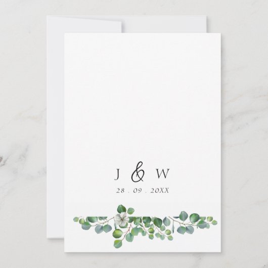 Rustieke witte bloem en eucalyptus bruiloft kaart (Achterkant)