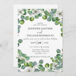 Rustieke witte bloem en eucalyptus bruiloft kaart