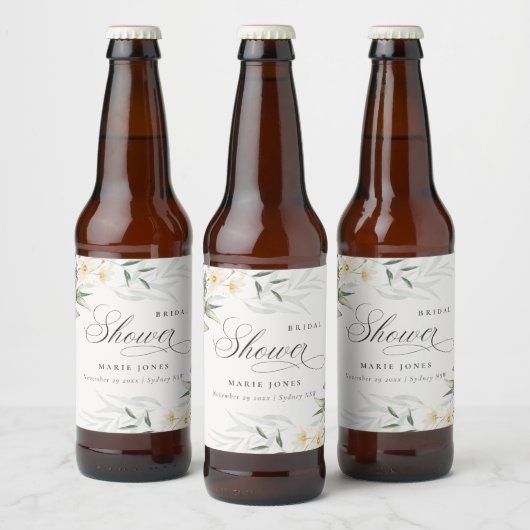 Rustieke Witte Bloemen Boeket Bruidsdouche Bier Etiket (Flessen)