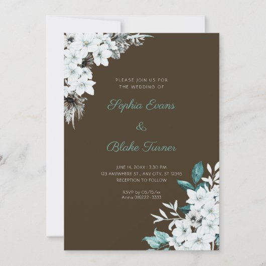 Rustieke Witte Bloemen Boho Hout Bruiloft Kaart (Voorkant)
