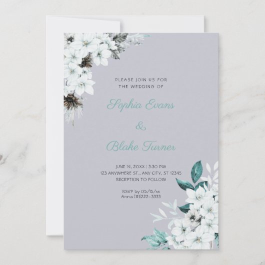 Rustieke Witte Bloemen Boho Wolk Grijs Bruiloft Kaart (Voorkant)