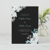 Rustieke Witte Bloemen Boho Zwarte Trouw Kaart (Staand voorkant)