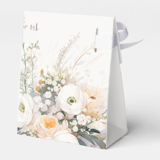 Rustieke witte bloemen bruiloft bedankdoosjes (Achterkant)