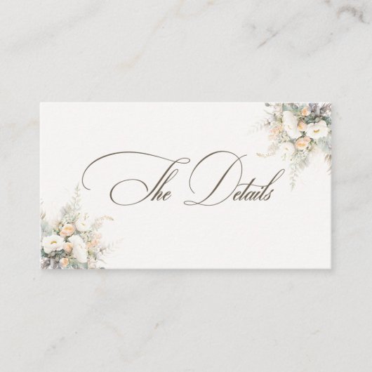 Rustieke witte bloemen bruiloft details informatiekaartje (Voorkant)