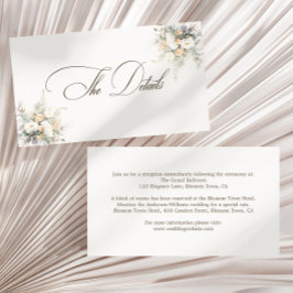 Rustieke witte bloemen bruiloft details informatiekaartje