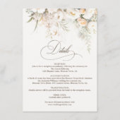 Rustieke witte bloemen bruiloft details informatiekaartje (Voorkant)