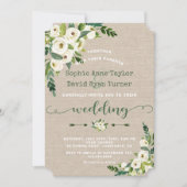 Rustieke Witte Bloemen Burlap Handschrift Huwelijk Kaart (Voorkant)