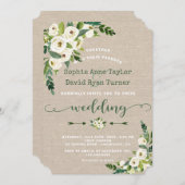 Rustieke Witte Bloemen Burlap Handschrift Huwelijk Kaart (Voorkant / Achterkant)