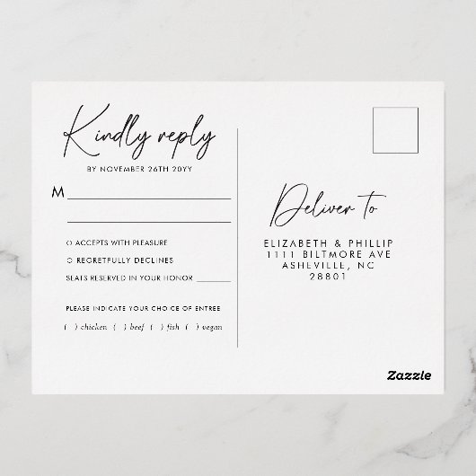 Rustieke Witte Bloemen Goud Groen RSVP Folie Uitnodiging Briefkaart (Achterkant)