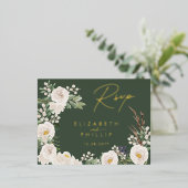 Rustieke Witte Bloemen Goud Groen RSVP Folie Uitnodiging Briefkaart (Staand Voorkant)