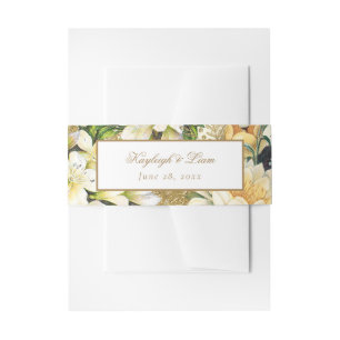 Rustieke  Witte Bloemen Gouden Groen Bruiloft Uitnodigingen Wikkel