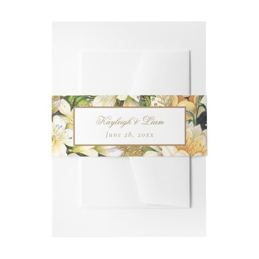 Rustieke  Witte Bloemen Gouden Groen Bruiloft Uitnodigingen Wikkel (Voorkant Voorbeeld)
