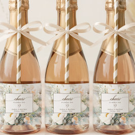 Rustieke witte bloemen juichen bruiloft sparkling wijnetiket