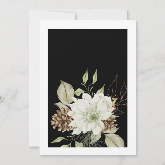 Rustieke witte bloemen met Pinecone Ion Zwart Kaart (Achterkant)