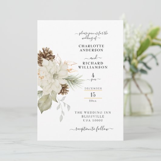 Rustieke Witte Bloemen met Pinecone Kaart (Staand voorkant)