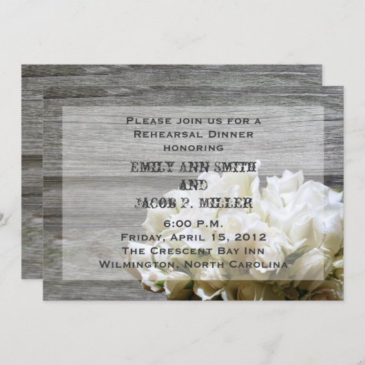Rustieke witte bloemen repetitie diner uitnodiging (Voorkant / Achterkant)