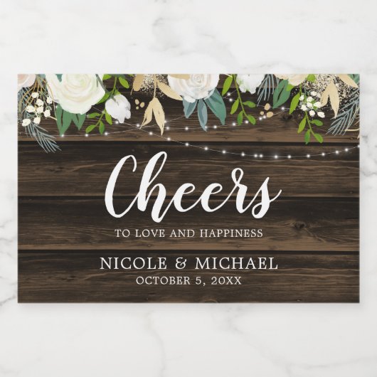 Rustieke Witte Bloemen String Lights Bruiloft Mini Sparkling Wijnetiket (Enkel label)