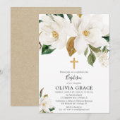 Rustieke witte bloemenmagnolia groen doop kaart (Voorkant / Achterkant)