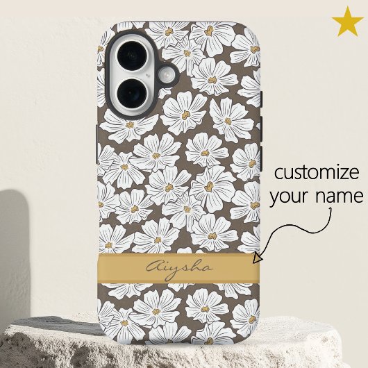 Rustieke witte bloemenschets geelgrijs aangepaste Case-Mate iPhone case