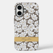 Rustieke witte bloemenschets geelgrijs aangepaste Case-Mate iPhone case (Achterkant)