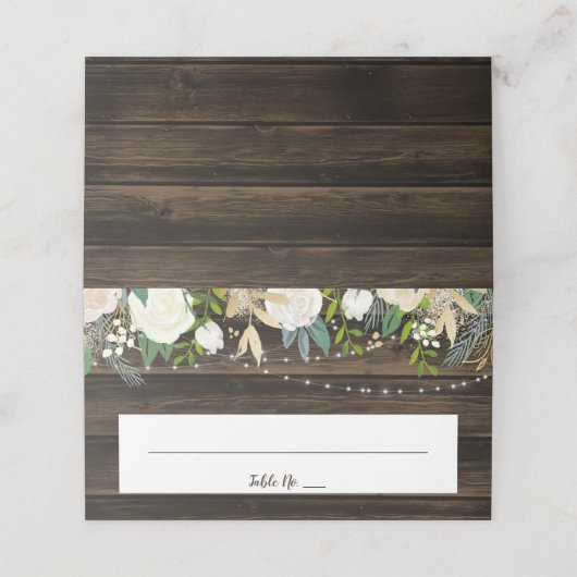 Rustieke witte bloemenstring lampjes bruiloft gevo plaatskaartje (Buitenkant ongevouwen)