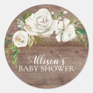 Rustieke witte bloemige Baby showers envelop afdic Ronde Sticker