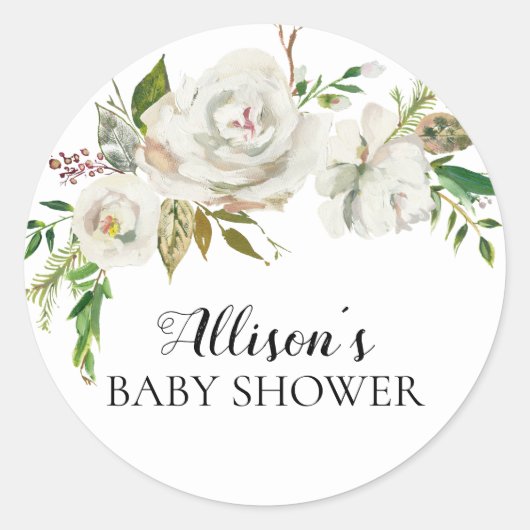Rustieke witte bloemige Baby showers envelop afdic Ronde Sticker (Voorkant)