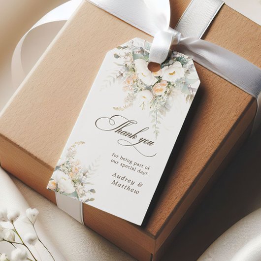 Rustieke witte blooms bruiloft dank u cadeaulabel