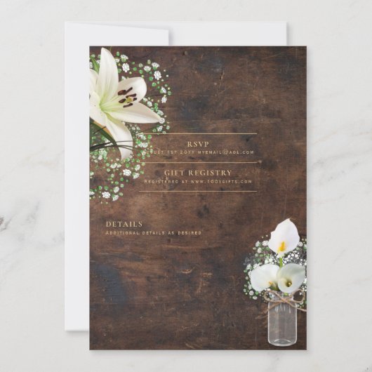 Rustieke Witte Calla Lelie Bloemen Bruiloft Digita Kaart (Achterkant)