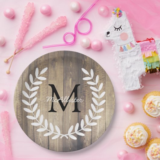 Rustieke Witte Country Laurels Licht Schuur Hout Papieren Bordje (Feest)