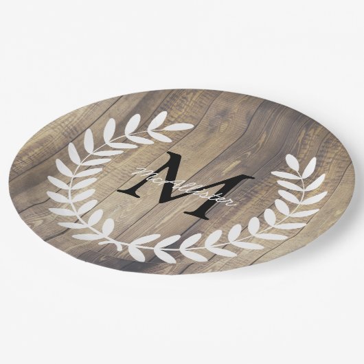 Rustieke Witte Country Laurels Licht Schuur Hout Papieren Bordje (Gekanteld)