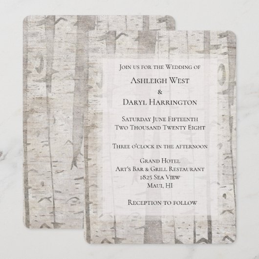 Rustieke Witte Crème Birch Trees bruiloft Kaart (Voorkant / Achterkant)