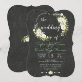 Rustieke witte crème bloemenkalkbordhuwelijk kaart (Voorkant / Achterkant)