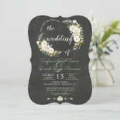 Rustieke witte crème bloemenkalkbordhuwelijk kaart (Staand voorkant)