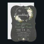 Rustieke witte crème bloemenkalkbordhuwelijk kaart<br><div class="desc">Romantisch,  rustiek wit crèmebloemenkalkbordkaartontwerp.
Uniek kaartontwerp met waterverf witte,  crèmekleurige bloemboeketten,  harten pijlen met bloem als scheiding,  op een krijtbord als achtergrond. Gebruik het aanpassinggereedschap om uw informatie toe te voegen. Voor overeenkomende artikelen kunt u mijn Delicate White Flowers-verzameling bezoeken.</div>