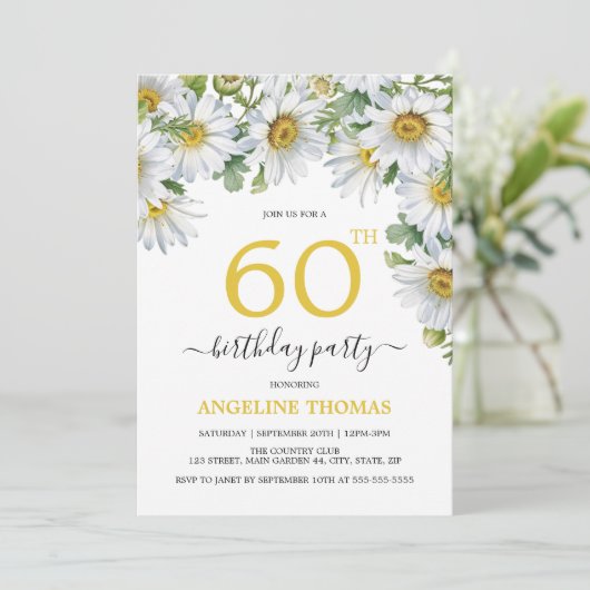 Rustieke Witte Daisy Bloemen Botanische Verjaardag Kaart (Staand voorkant)