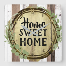 Rustieke witte en bruine houten bloemenkrans schuu vierkante klok