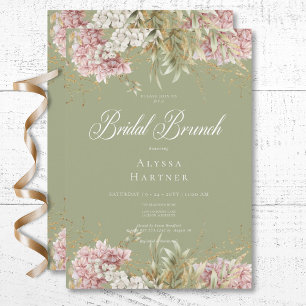 Rustieke witte en roze hortensia groene bruidsbrun kaart