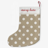 Rustieke witte Faux Burlap Polka Dot Kleine Kerstsok (Achterkant)